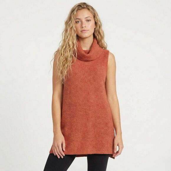 Papillon Sweaters - Papillon Cowl Neck Sleeveless Tunic Sweater Medium Terracotta Burnt Orange Knit